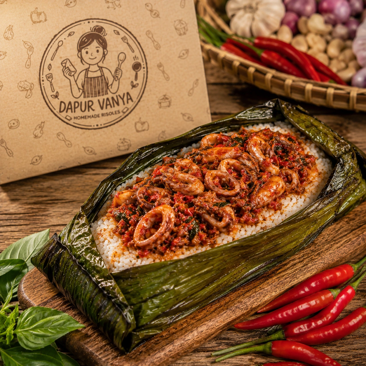 Nasi Bakar Cumi Pedas