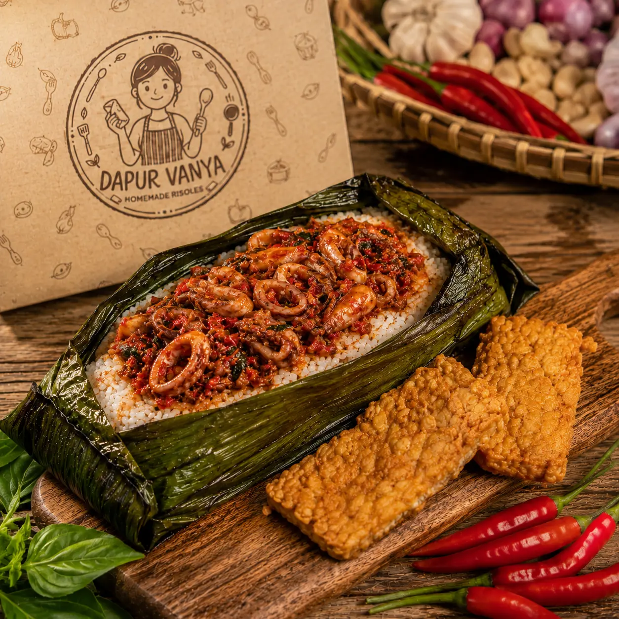 Nasi Bakar Cumi Pedas + Gorengan