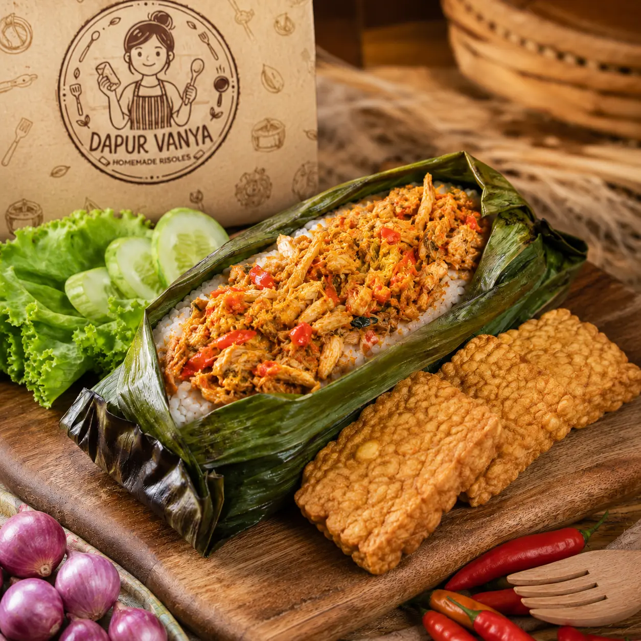 Nasi Bakar Ayam Suwir Pedas + Gorengan